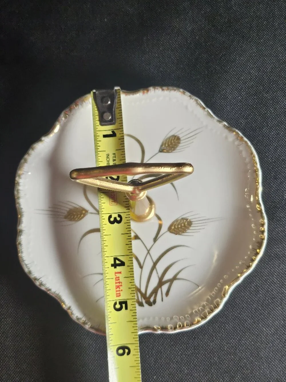 Mid Century Lefton China Golden Wheat Porcelain Bon Bon Dish With Center Handle